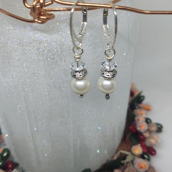 Sterling Silver Simulated Pearl Earrings - Picture 5 of 6